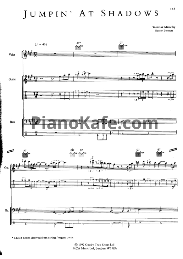Ноты Gary Moore - Jumpin' at shadows (Voice, Guitar, Bass) - PianoKafe.com