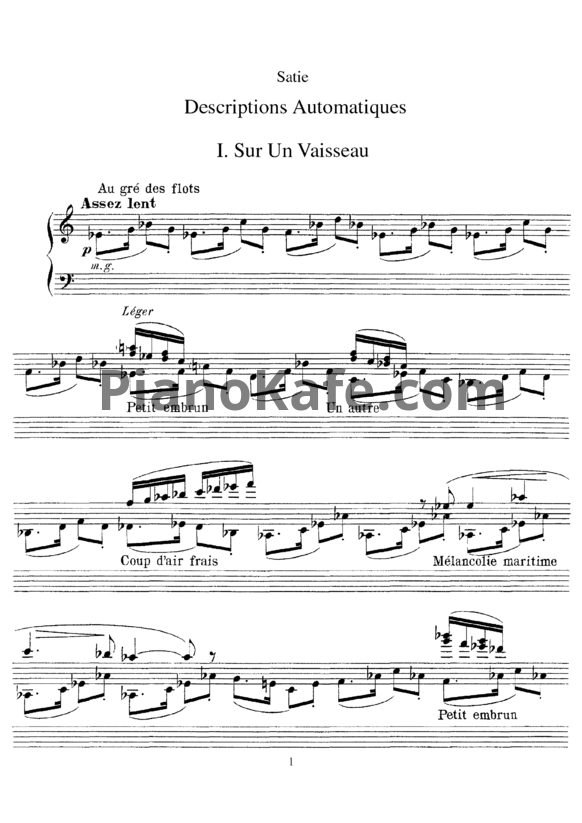 Ноты Erik Satie - Descriptions automatiques - PianoKafe.com