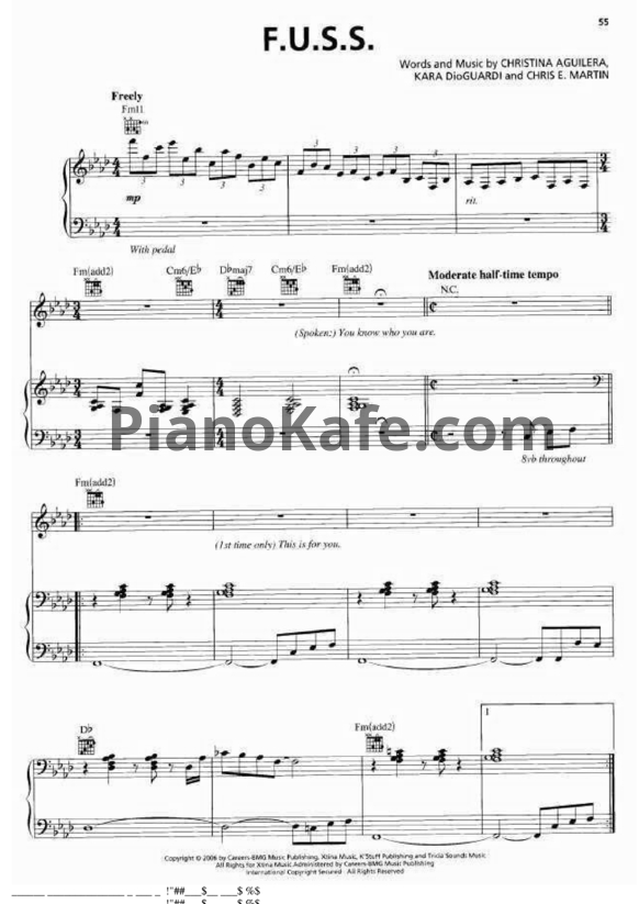 Ноты Christina Aguilera - F.U.S.S. - PianoKafe.com