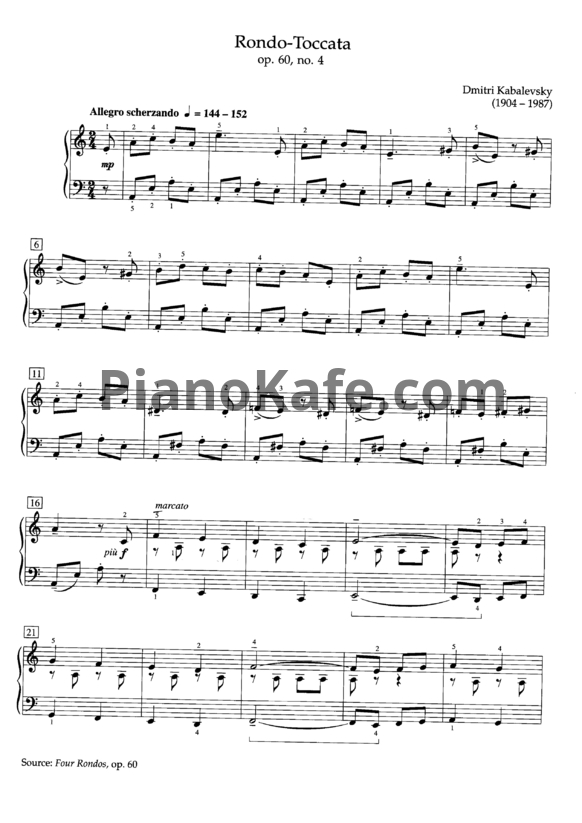 Ноты Дмитрий Кабалевский - Рондо-Токката (Соч. 60, №4) - PianoKafe.com