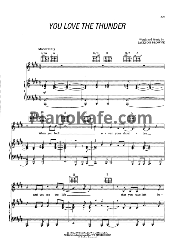 Ноты Jackson Browne - You love the thunder - PianoKafe.com