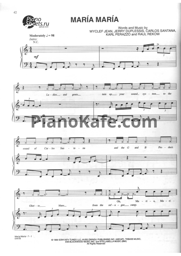 Ноты Carlos Santana - Maria Maria - PianoKafe.com