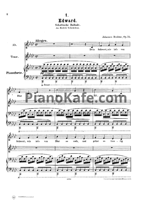 Ноты И. Брамс - Баллады и романсы (Op. 75) - PianoKafe.com