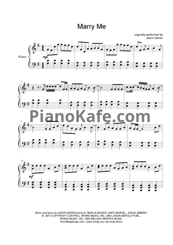 Ноты Jason Derulo - Marry me - PianoKafe.com