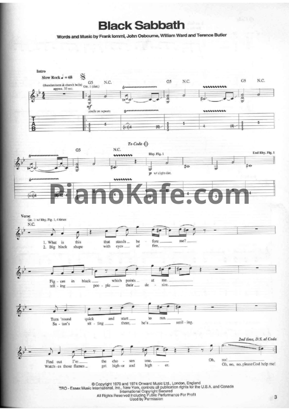 Ноты Black Sabbath - Black Sabbath (Guitar tabs) - PianoKafe.com