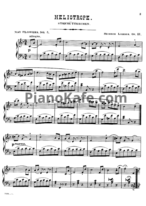 Ноты Генрих Лихнер - Heliotrope (Op. 111 №5) - PianoKafe.com