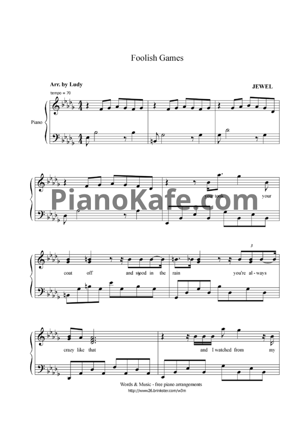 Ноты Jewel - Foolish Games - PianoKafe.com
