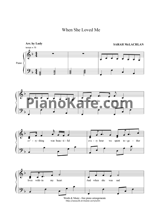 Ноты Sarah McLachlan - When she loved me - PianoKafe.com