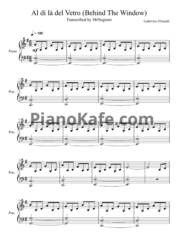 Ноты Ludovico Einaudi - Behind the window - PianoKafe.com