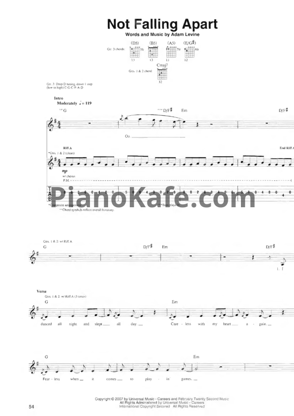 Ноты Maroon 5 - Not falling apart - PianoKafe.com