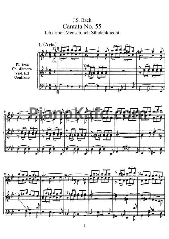Ноты И. Бах - Кантата №55 "ich armer mench, ich sundenknecht" (BWV 55) - PianoKafe.com