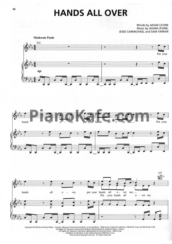 Ноты Maroon 5 - Hands all over - PianoKafe.com
