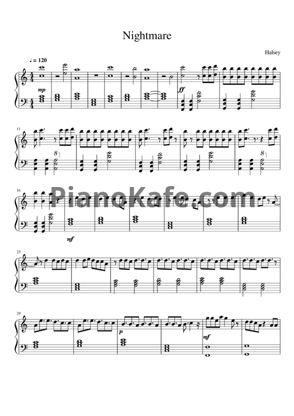 Ноты Halsey - Nightmare - PianoKafe.com