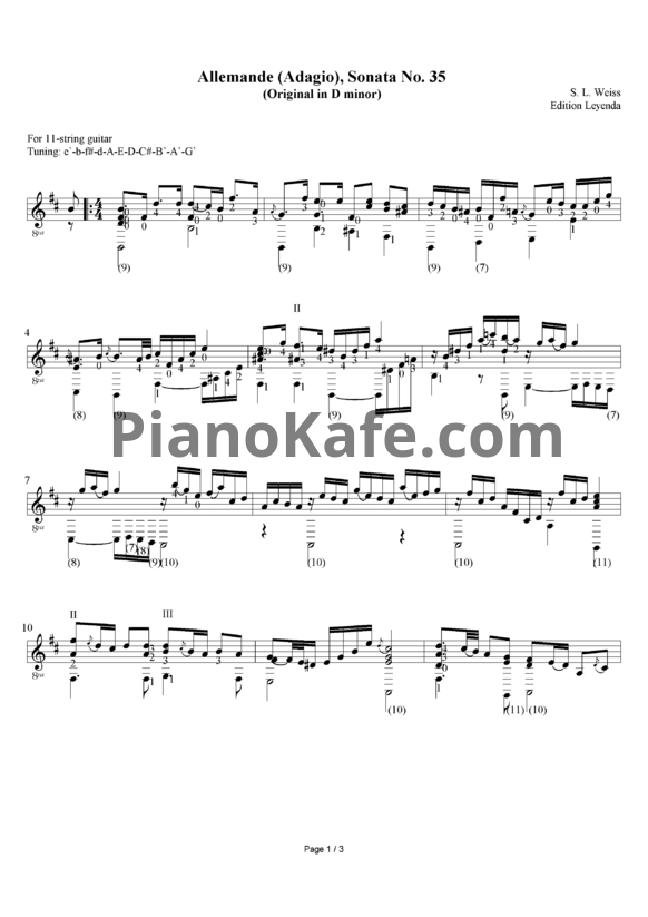 Ноты С. Л. Вайс - Allemande: Adagio (Sonata №35) - PianoKafe.com
