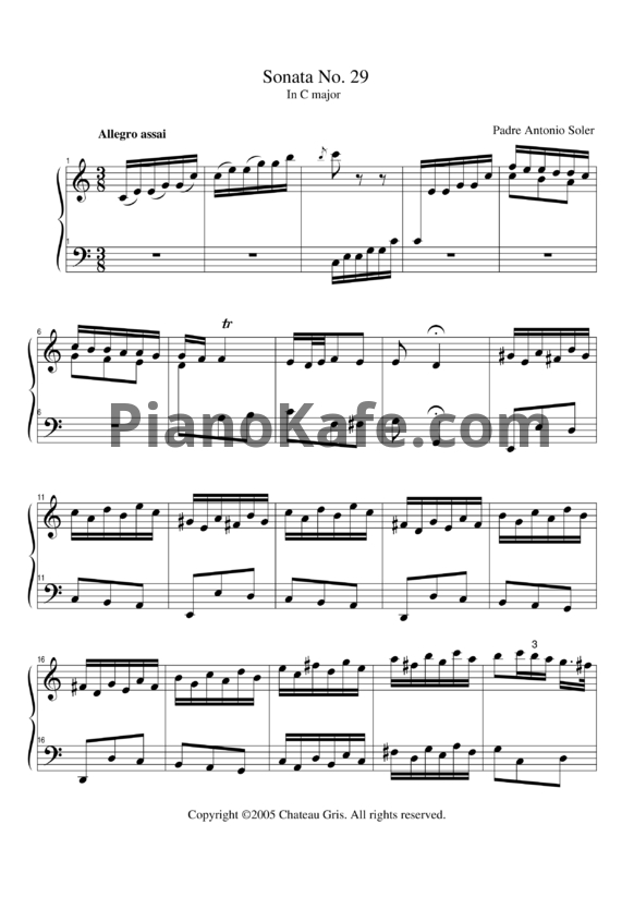Ноты Antonio Soler - Sonata No. 29 in C major - PianoKafe.com