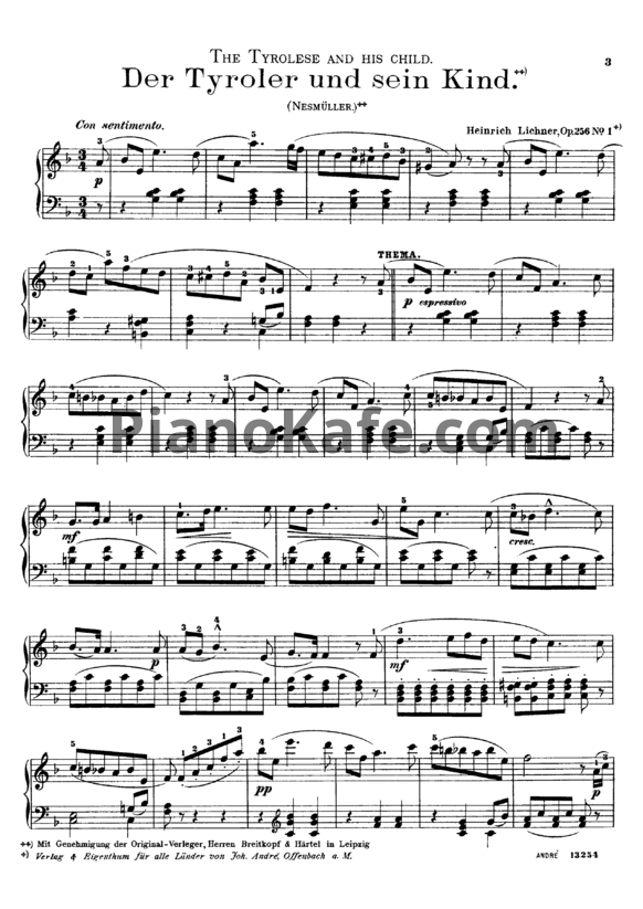 Ноты Генрих Лихнер - Der Tyroler und sein Kind (Op. 256 №1) - PianoKafe.com