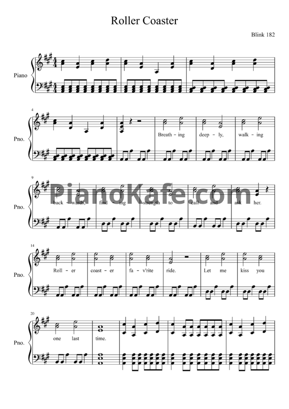 Ноты Blink-182 - Roller coaster - PianoKafe.com