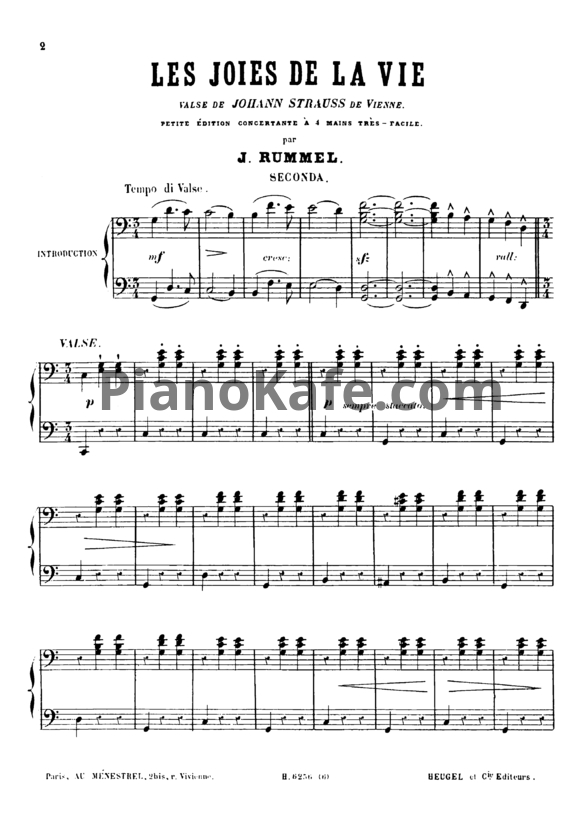 Ноты Иоганн Штраус (сын) - Вальс "Freut euch des Lebens" (Радуйтесь жизни) (Op. 340) для фортепиано в 4 руки - PianoKafe.com
