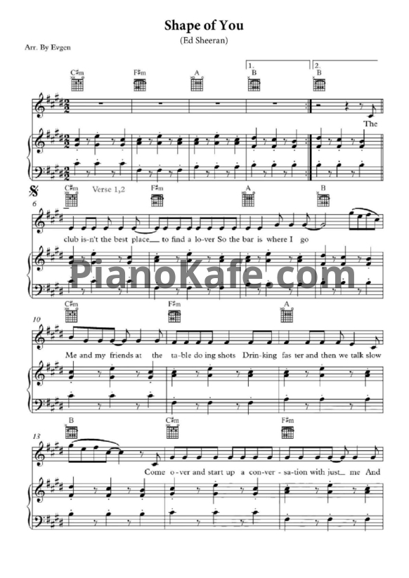 Ноты Ed Sheeran - Shape of you - PianoKafe.com