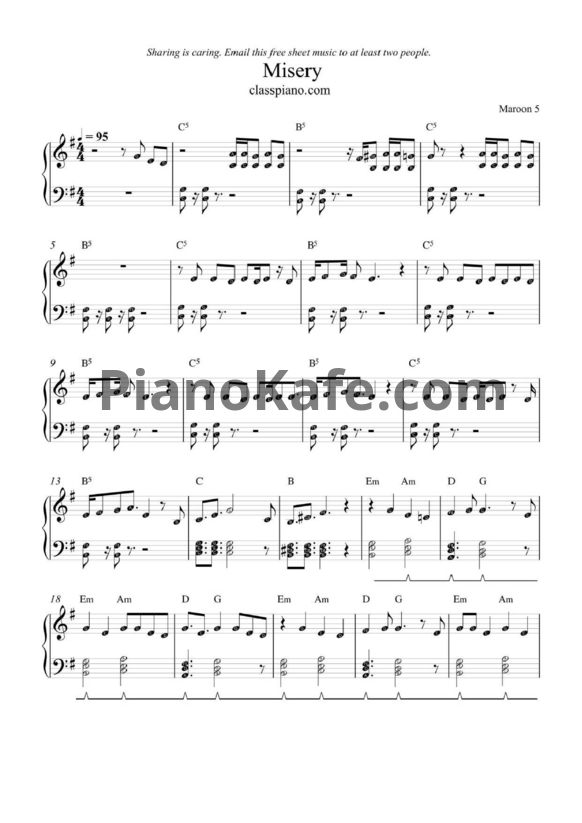 Ноты Maroon 5 - Misery - PianoKafe.com