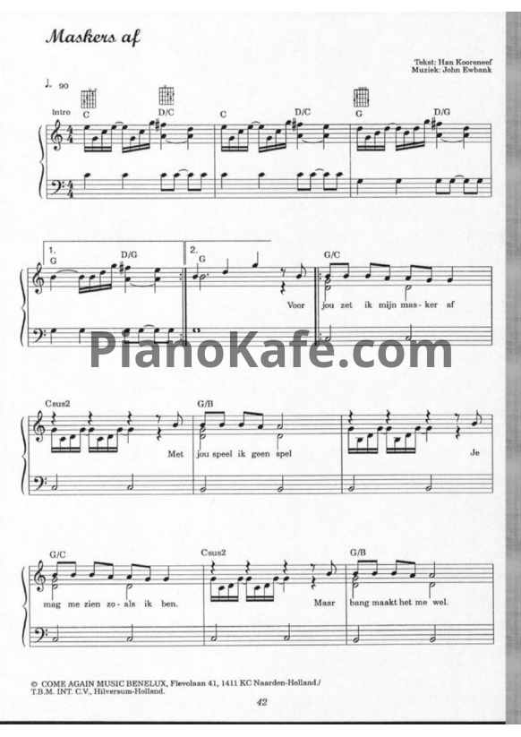 Ноты Marco Borsato - Maskers Af Sheet - PianoKafe.com