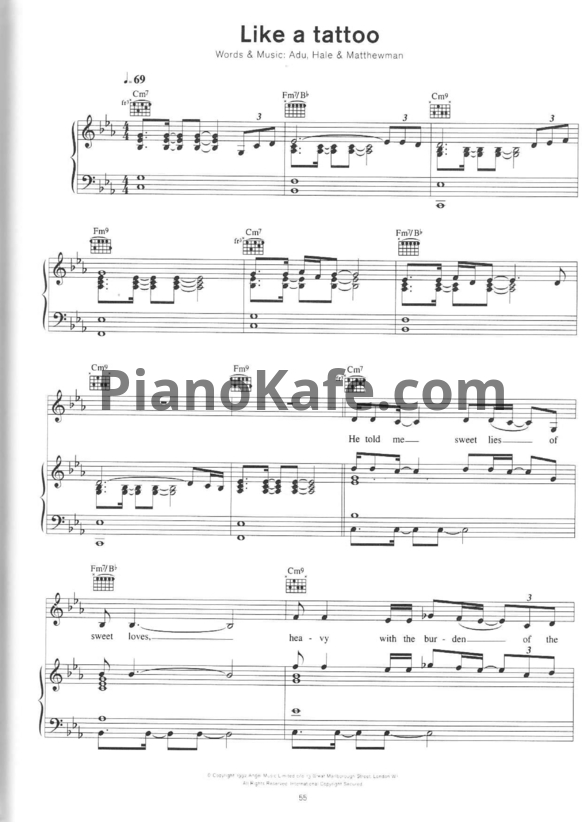 Ноты Sade - Like a tattoo - PianoKafe.com