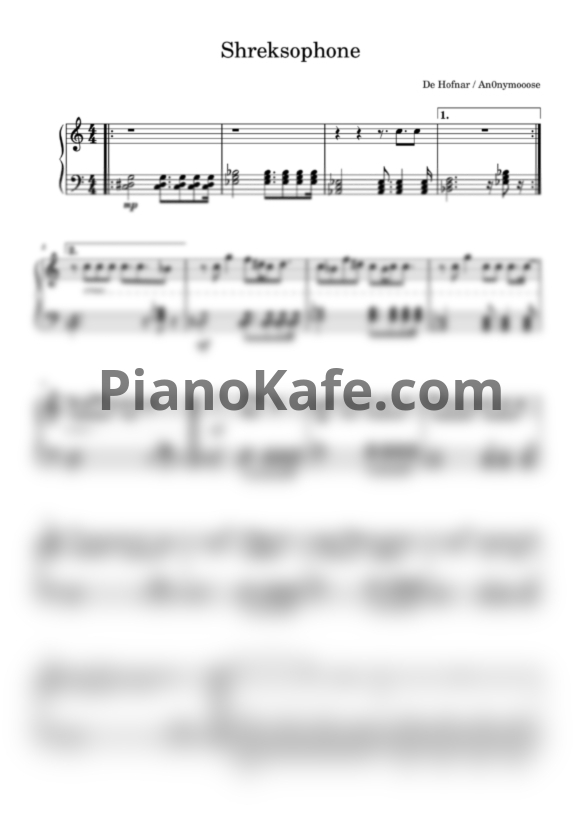 Ноты De Hofnar / An0nymooose - Shreksophone (Shrek and Donkey) - PianoKafe.com