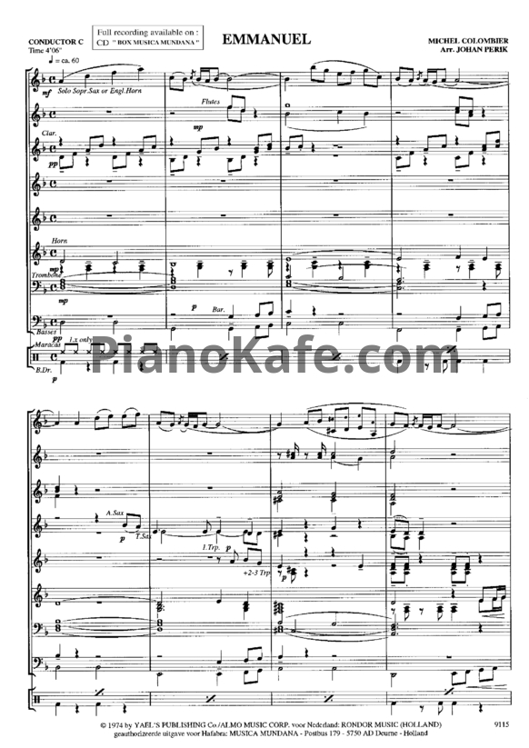 Ноты Michel Colombier - Emmanuel (Хоровая партитура) - PianoKafe.com