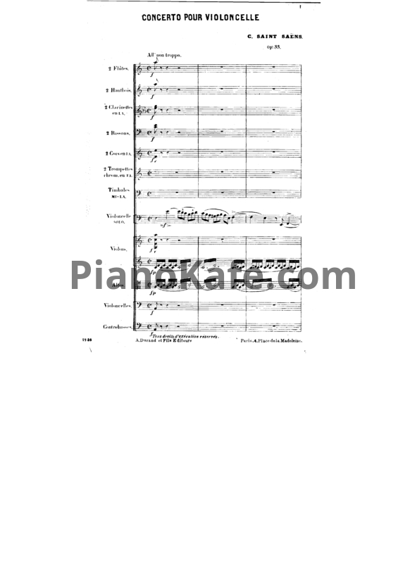 Ноты Камиль Сен-Санс - Концерт для виолончели с оркестром №1 ля минор (Op. 33, партитура) - PianoKafe.com