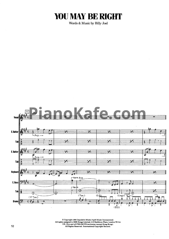 Ноты Billy Joel - You may be right (Партитура) - PianoKafe.com