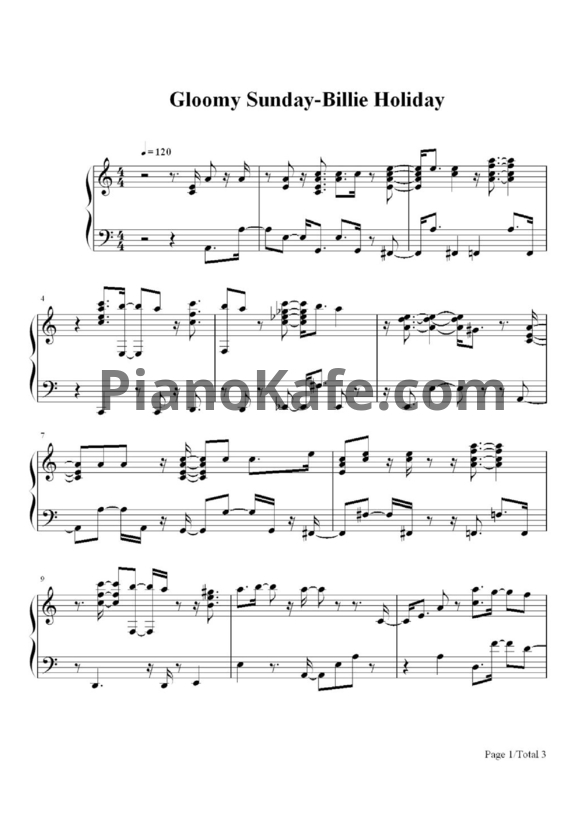 Ноты Billie Holiday - Gloomy sunday - PianoKafe.com
