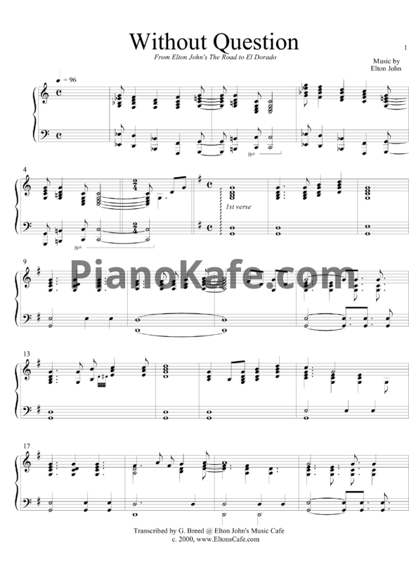 Ноты Elton John - Without question - PianoKafe.com