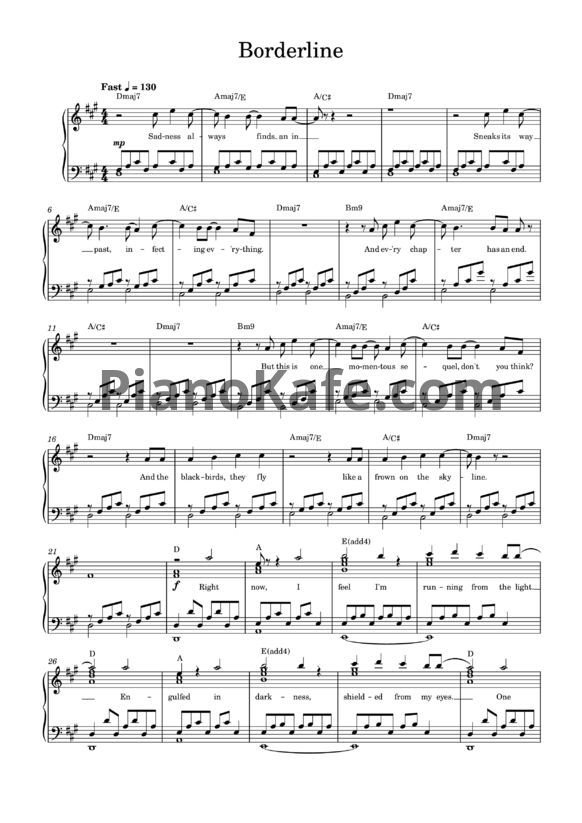 Ноты Ed Sheeran - Borderline - PianoKafe.com