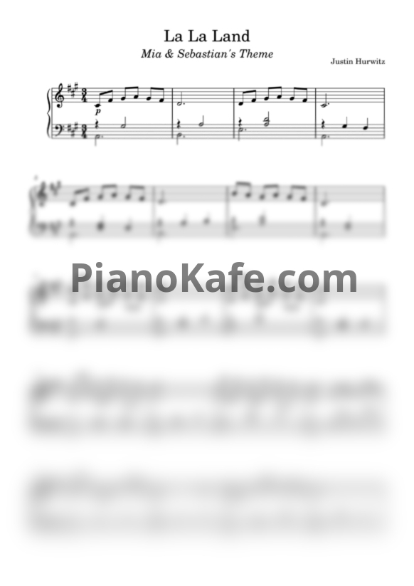 Ноты Justin Hurwitz - La La Land (Mia & Sebastian's Theme) - PianoKafe.com