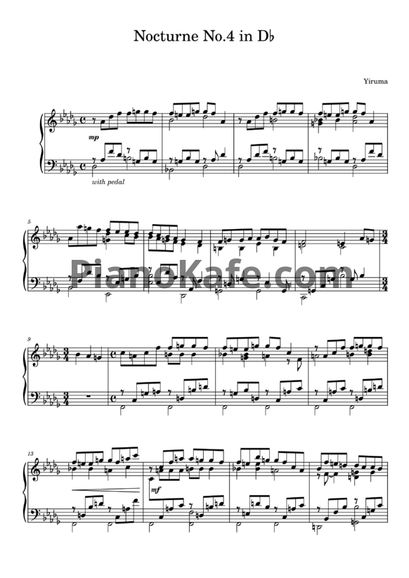 Ноты Yiruma - Nocturne No. 4 in Db - PianoKafe.com