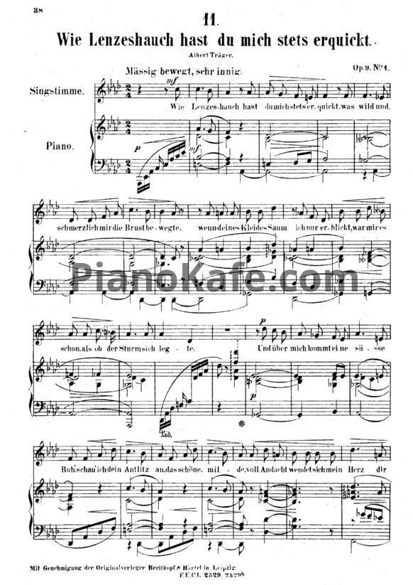 Ноты А. Йенсен - Wie Lenzeshauch hast du mich stets erquickt (Op. 9, №1) - PianoKafe.com