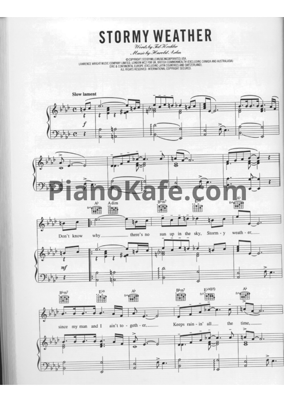 Ноты Billie Holiday - Stormy weather - PianoKafe.com