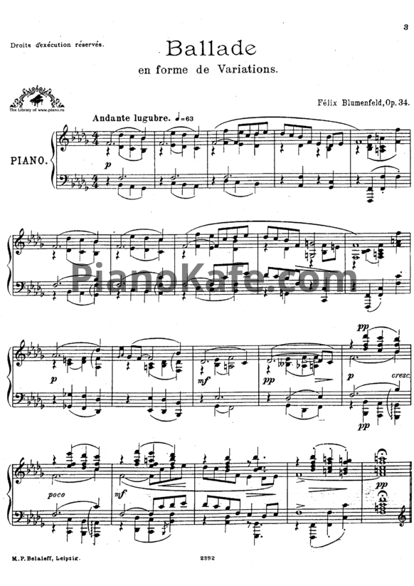 Ноты Феликс Блуменфельд - Баллада в форме вариаций (Op. 34) - PianoKafe.com