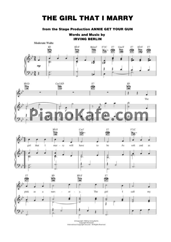 Ноты Irving Berlin - The girl that I marry - PianoKafe.com