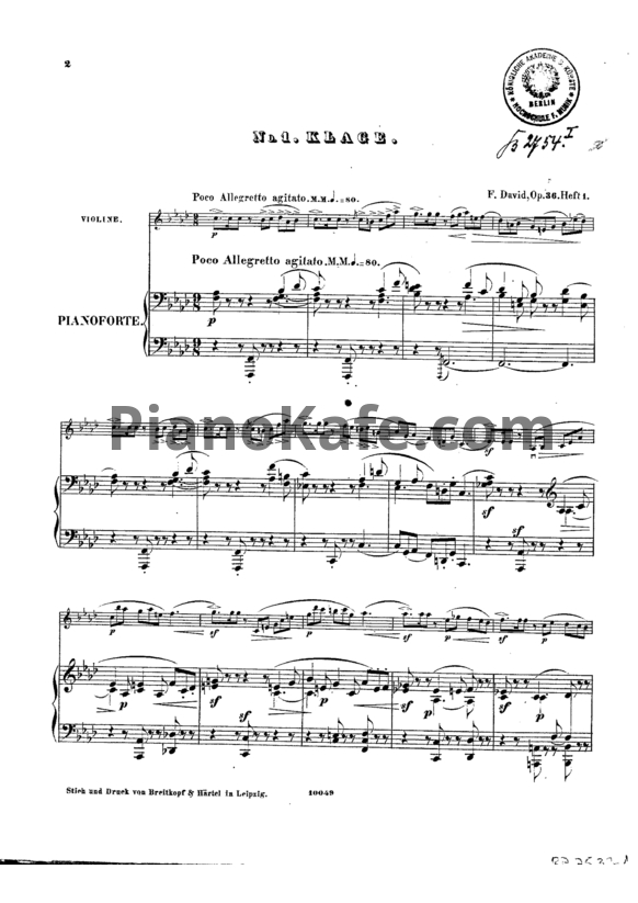 Ноты Ф. Давид - Kammerstücke (Op. 36) - PianoKafe.com