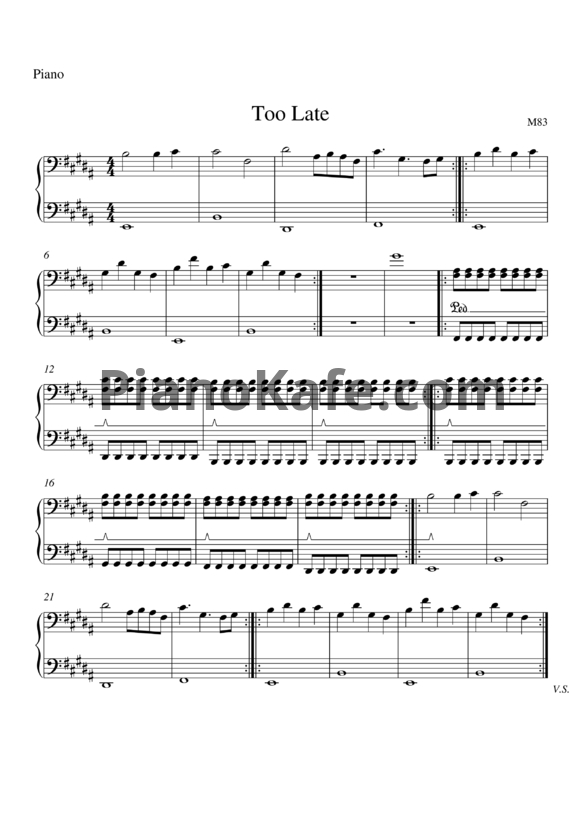 Ноты M83 - Too late - PianoKafe.com