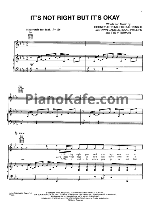 Ноты Whitney Houston - It's not right but it's okay - PianoKafe.com