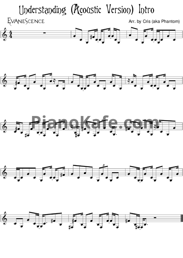 Ноты Evanescence - Understanding (Acoustic Intro) - PianoKafe.com