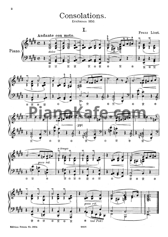 Ноты Ференц Лист - Утешения и грёзы любви - PianoKafe.com