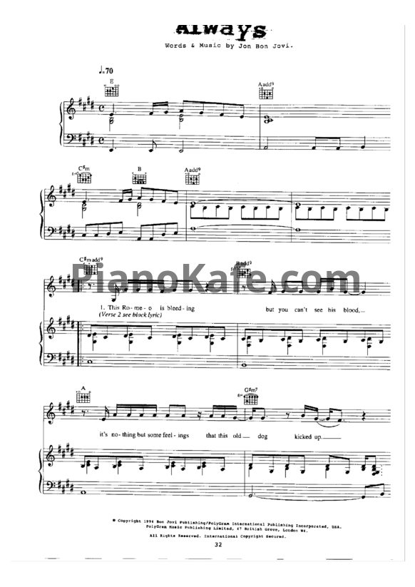 Ноты Bon Jovi - Always - PianoKafe.com