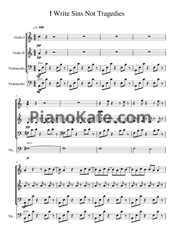 Ноты Panic! At the Disco - I write sins not tragedies (Скрипка, Виолончель) - PianoKafe.com