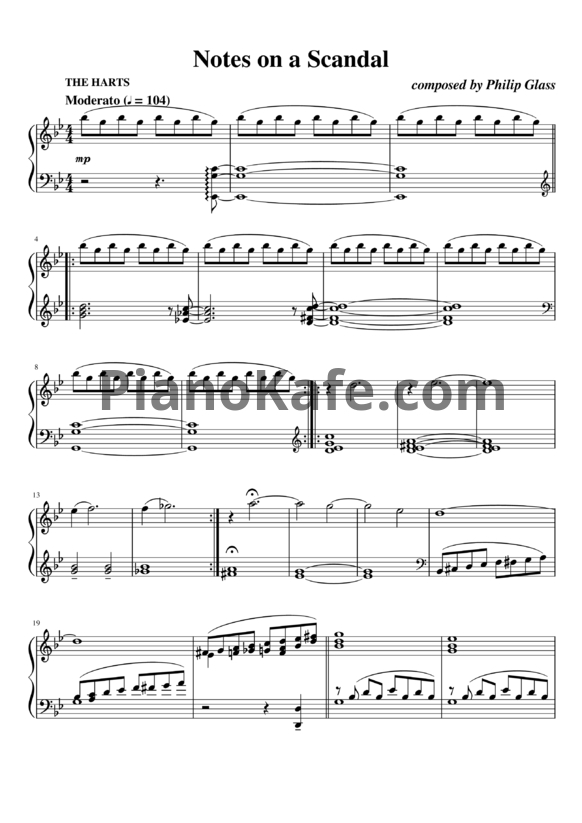 Ноты Philip Glass - Notes on a scandal - PianoKafe.com