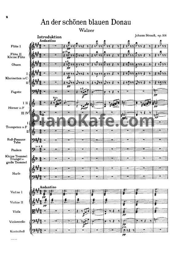 Ноты Иоганн Штраус (сын) - Вальс "На прекрасном голубом Дунае" (Op. 314, партитура) - PianoKafe.com