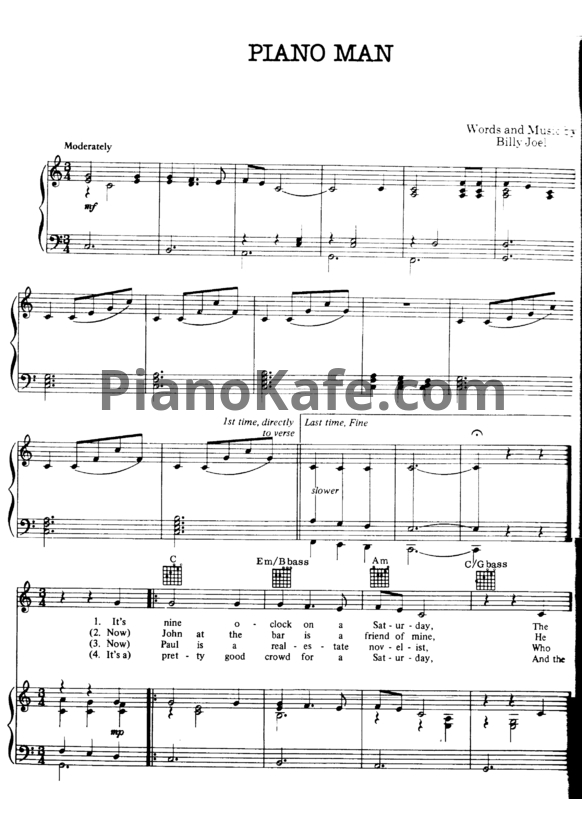 Ноты Billy Joel - Piano man - PianoKafe.com