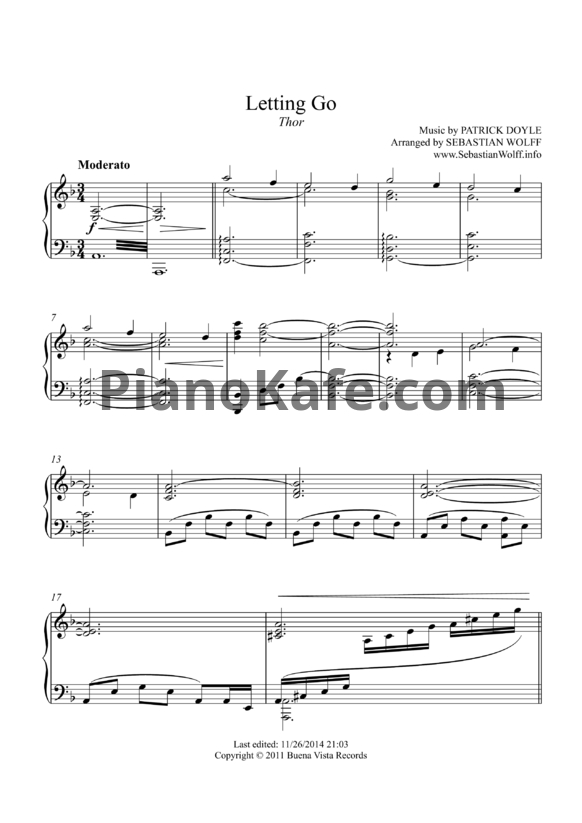 Ноты Patrick Doyle - Letting go - PianoKafe.com